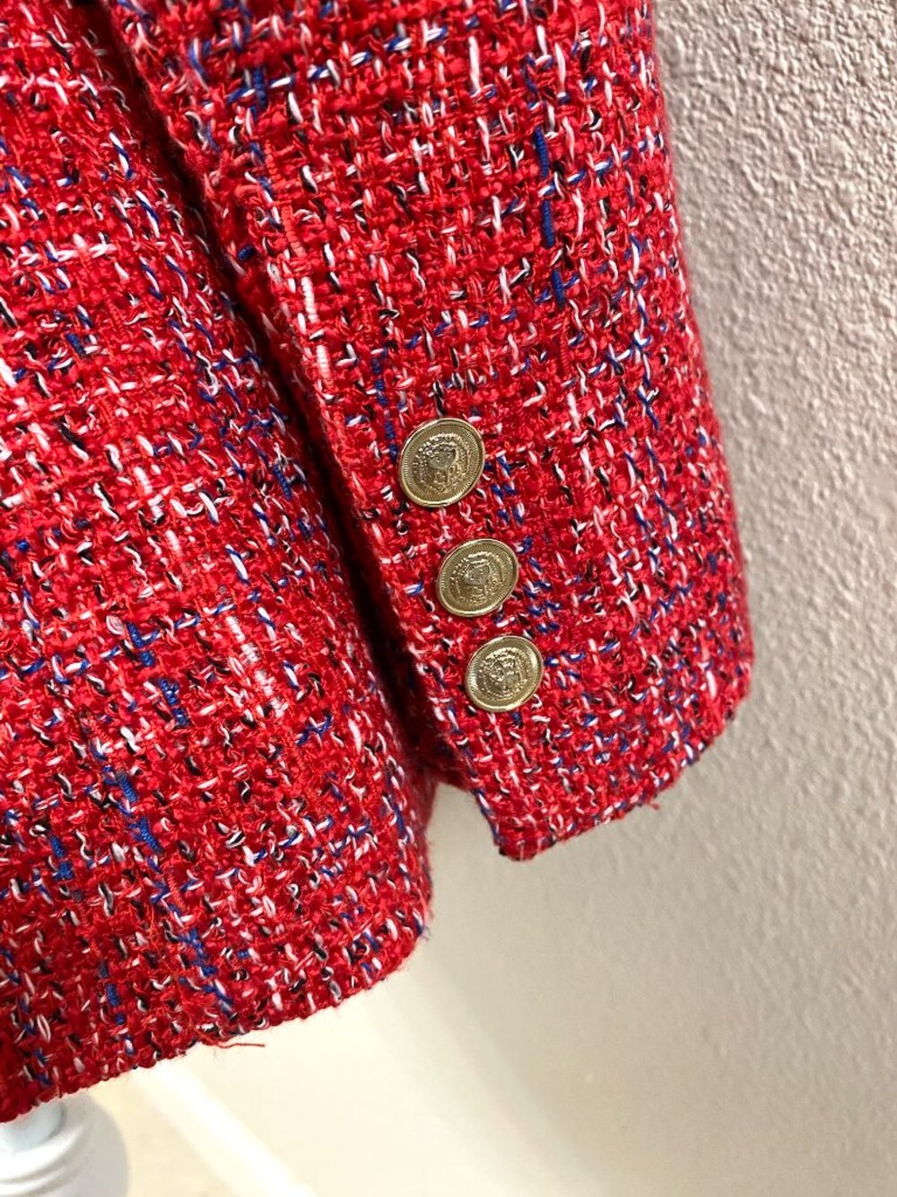Zara Tweed Double-Breasted Red Blazer Jacket XS - Picture 8 of 13